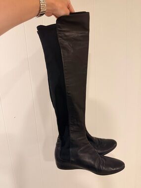 Stuart Whitman Black Over-the-Knee Leather & Stretch Boots